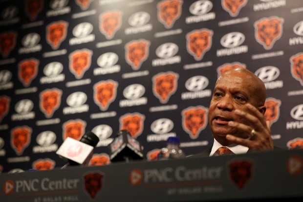 Chicago Bears President and CEO Kevin Warren speaks during a press conference at Halas Hall in Lake Forest on Jan. 10, 2024.