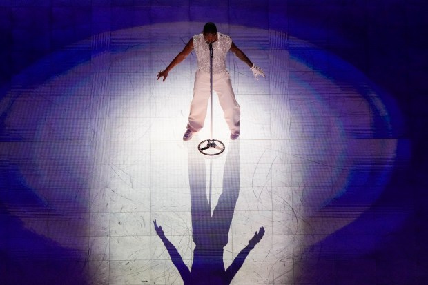 Usher performs during halftime of the NFL Super Bowl 58 football game between the San Francisco 49ers and the Kansas City Chiefs Feb. 11, 2024, in Las Vegas. (David J. Phillip/AP)