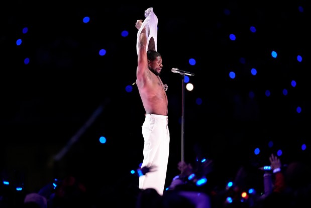 Usher performs during halftime of the NFL Super Bowl 58 football game between the San Francisco 49ers and the Kansas City Chiefs on Feb. 11, 2024, in Las Vegas. (Eric Gay/AP)