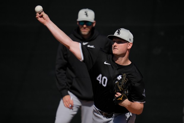 White Sox pitcher Michael Soroka throws during spring training workouts on Feb. 20, 2024, in Glendale, Ariz. (Ashley Landis/AP)