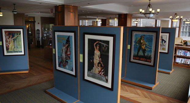 An exhibit of war time posters, on display at the Pritzker Military Museum and Library in Chicago in May 2013. (Antonio Perez/Chicago Tribune)