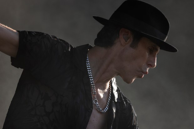 Perry Farrell performs with his band Porno for Pyros on the final day of Lollapalooza on July 31, 2022, in Chicago. (Erin Hooley/Chicago Tribune)