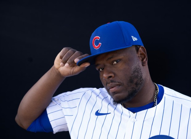 Cubs right-handed reliever Hector Neris at spring training on Feb. 20, 2024, in Mesa, Ariz. (Stacey Wescott/Chicago Tribune)