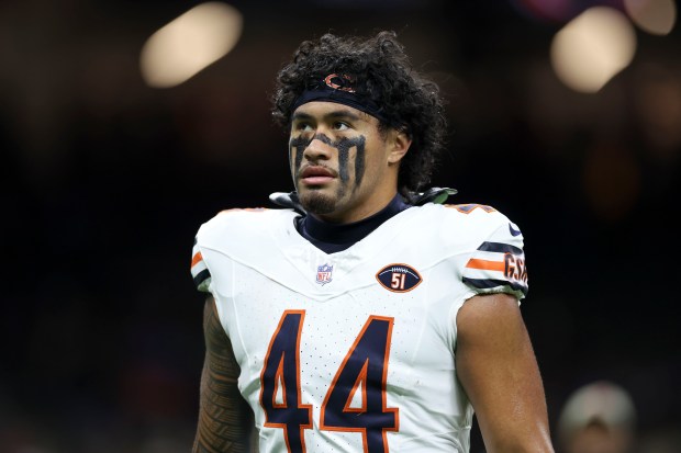 Bears linebacker Noah Sewell before a game against the Saints on Nov. 5, 2023, at the Superdome in New Orleans. (Brian Cassella/Chicago Tribune)