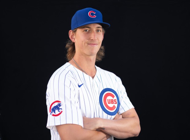 Cubs right-handed pitcher Ben Brown at spring training on Feb. 20, 2024, in Mesa, Arizona. (Stacey Wescott/Chicago Tribune)