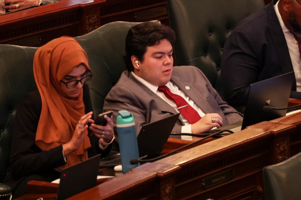 Rep. Edgar Gonzalez Jr. during the legislative session at the Illinois State Capitol in Springfield on May 19, 2023. (Shanna Madison/Chicago Tribune)