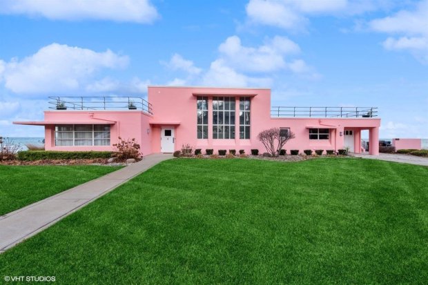 The historic Florida Tropical House on Lake Michigan in Beverly Shores, Indiana, has come on the market for $2.5 million in cash with an unusual financing arrangement. (VHT Studios)