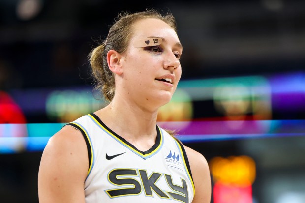 Chicago Sky forward Alanna Smith (8) walks off the court during their game against the Connecticut Sun at Wintrust Arena on Wednesday, July 12, 2023. (Eileen T. Meslar/Chicago Tribune)