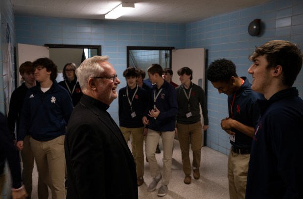 Deacon John Donahue, St. Rita's president, at St. Rita of Cascia High School on Jan. 31, 2024. (E. Jason Wambsgans/Chicago Tribune)