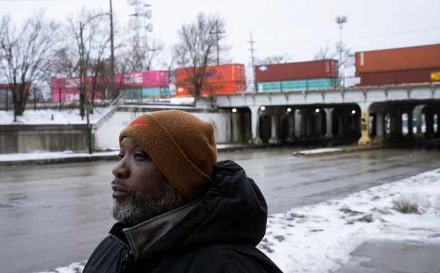 Kenny Doss Jr., who lives near the Belt Junction, is photographed near the Norfolk Southern Landers facility, Jan. 22, 2024. (E. Jason Wambsgans/Chicago Tribune)