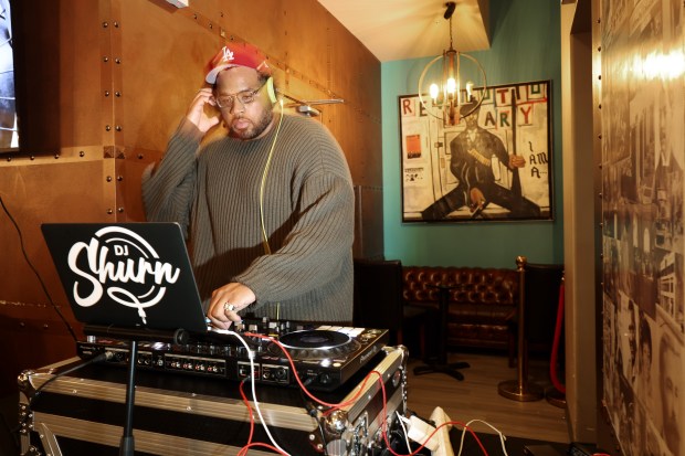 DJ Melone Shurney spins tunes during First Friday at Turner Häus Brewery, 78 E. 47th St., Feb. 2, 2024, in Chicago. (John J. Kim/Chicago Tribune)