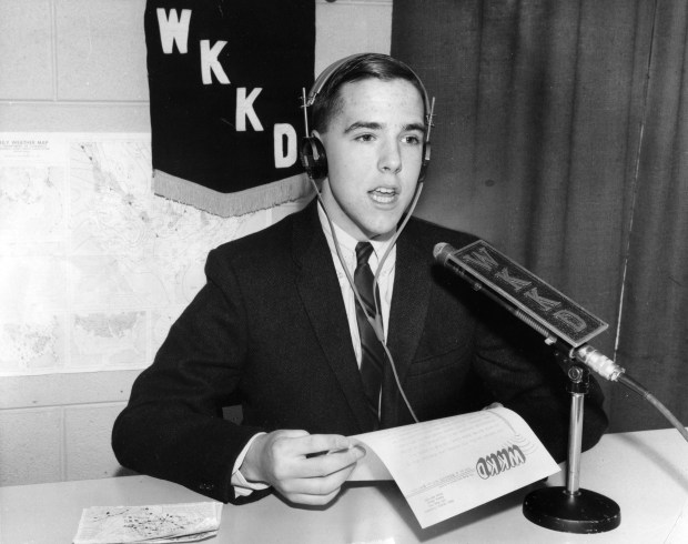 Aurora high school weather forecaster Tom Skilling, age 15, works at WKKD radio in late 1967. (Chicago Tribune)