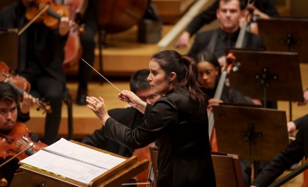 Conductor Lina González-Granados leads the Civic Orchestra at Symphony Center in Chicago on Feb. 12, 2024. (Todd Rosenberg)