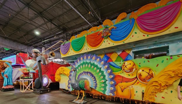 A court jester made for a previous float stands sentry at Blaine Kern's Mardi Gras World in New Orleans. If you head to the Big Easy for one of the parades, you might just see him show up on a new entry.