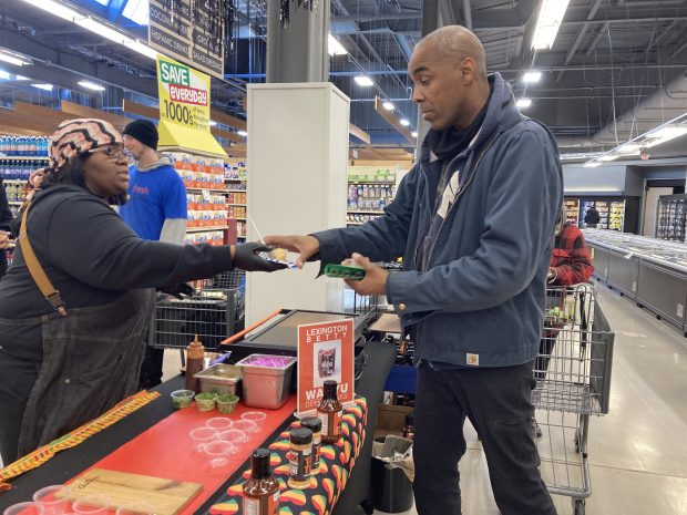 Customers were able to sample various products at LivingFresh Market Feb. 17, 2024 in Forest Park. Living Fresh Market hosted Black vendors to celebrate Black History Month at the grocery store.