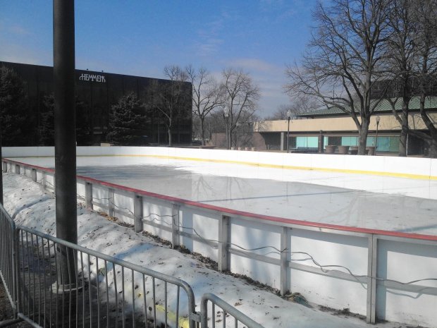 With the outdoor skating season over, the ice in the Elgin City Skate rink melted in the mild weather Monday.