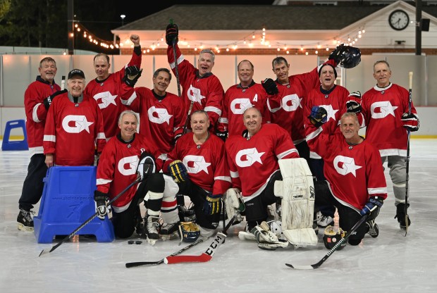 The Glencoe Bantam Allstars 1974-1975 championship season team and coaches on Feb. 3, 2024 at the Weinberg Family Recreation Center in Glencoe.