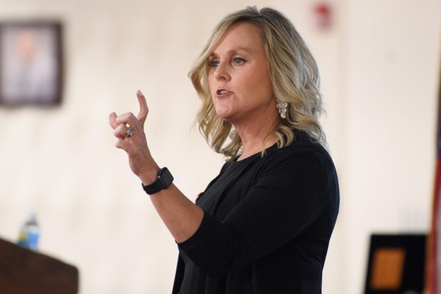 State Superintendent of Public Instruction Jennifer McCormick speaks about Indiana education policy during a program at River Forest High School on Thursday, February 27, 2020.