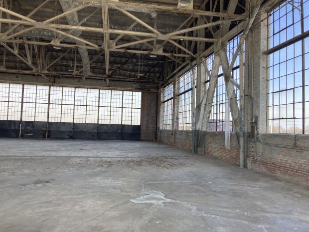 The architecture of the Ford Hanger was innovative for its time, officials said, with no middle support beams. Rails used to open and close the hangar doors and windows wrap around the inside of the building. (Alexandra Kukulka/Daily Southtown)