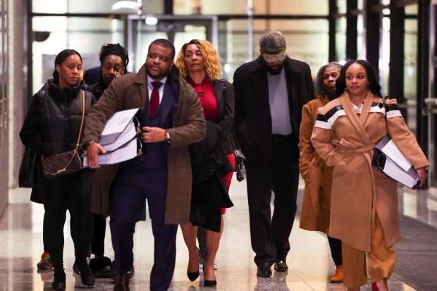 Former state legislator Annazette Collins leaves Dirksen U.S. Courthouse on Monday, Feb. 12, 2024, after she was convicted on four out of six tax-related charges. (Eileen T. Meslar/Chicago Tribune)