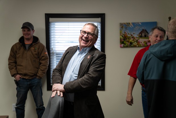 US Rep. Mike Bost, R-IL12th, visits the Cumberland County Farm Bureau Office in Toledo, Illinois on Jan. 24, 2024. (E. Jason Wambsgans/Chicago Tribune)