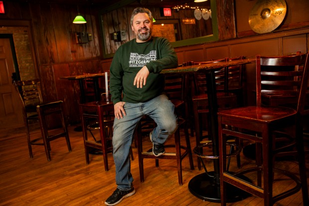 Will Duncan, co-owner of FitzGerald's, pose for a portrait in the venue on Tuesday, Feb. 13, 2024, in Berwyn, Ill. (Vincent Alban/Chicago Tribune)