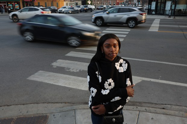 Nakari Campbell, 18, was struck by a motorist and seriously injured while walking across the intersection at Ashland Avenue and Division Street in August 2023. The driver fled. (John J. Kim/Chicago Tribune)