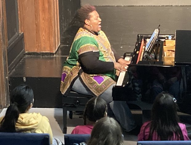 Singer and pianist Scharema Hannibal sings a Duke Ellington song. (Steve Sadin/Lake County News-Sun)