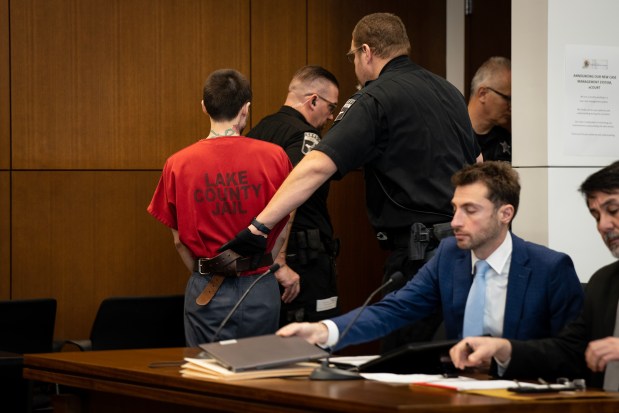 Robert E. Crimo, III appears for a case management meeting before Judge Victoria A. Rossetti at the at the Lake County Courthouse Wednesday, Feb. 21, 2024. (E. Jason Wambsgans/Chicago Tribune)