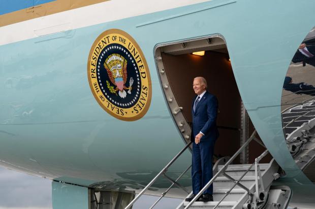 President Joe Biden arrives aboard Air Force One at Los Angeles International Airport, on Feb. 20, 2024. Biden announced the cancellation of an additional $1.2 billion in student loan debt for about 153,000 borrowers on Wednesday, Feb. 21, 2024, his latest effort at student debt relief after the Supreme Court blocked a more sprawling plan last year. (Al Drago/The New York Times)