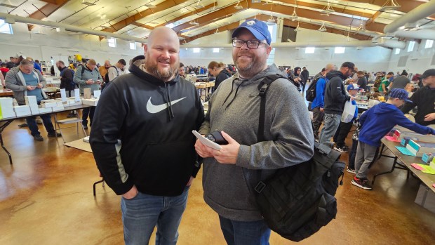 Organizers John Craig and Mike Oberheim of Rockford staged the Premier Card Show at the Kane County Fairgrounds in St. Charles on Saturday, which featured more than 100 vendors.