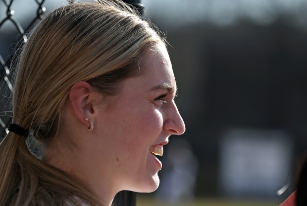 St. Charles North's Paige Murray (15) cheers for her teammates during a scrimmage game on Tuesday, March 19, 2024 in St. Charles.H. Rick Bamman / For the Beacon-News