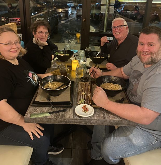 Steve Snyder, upper right, enjoys a holiday meal with his family, including, from left, daughter Margo, wife Sandra and son Michael. (Steve Snyder)