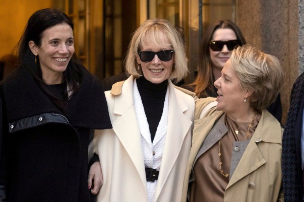 FILE - E. Jean Carroll leaves Federal court after a jury awarded her $83.3 million in a case against former President Donald Trump, Jan. 26, 2024, in New York. Former President Donald Trump has secured a bond sufficient to support an $83.3 million jury award granted to Carroll during a January defamation trial stemming from rape claims she made against Trump, his lawyer said Friday, March 8, 2024, as she notified the federal judge who oversaw the trial that an appeal was underway. (AP Photo/Yuki Iwamura, File)