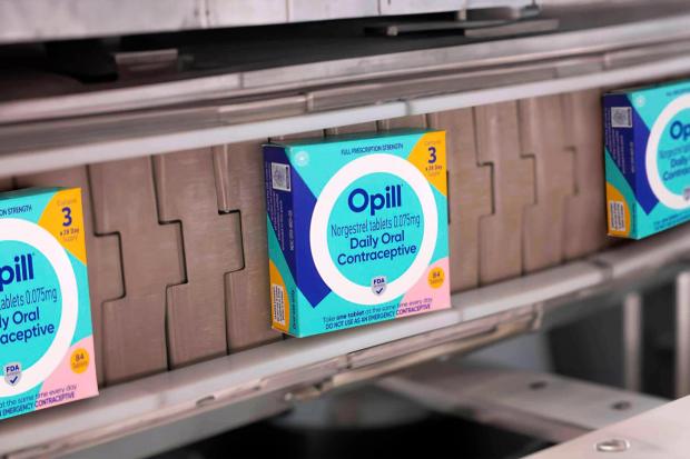 This image provided by Perrigo Company shows boxes of Opill, the first over-the-counter birth control pill available later this month in the United States. Manufacturer Perrigo said Monday, March 4, 2024 that it has begun shipping the medication, called Opill, to major retailers and pharmacies. (Perrigo Company)