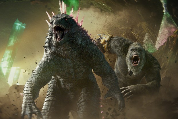 Former adversaries, now colleagues in world-saving: Godzilla (left, with scales) and King Kong star in "Godzilla X Kong: The New Empire." (Warner Bros. Pictures via AP)