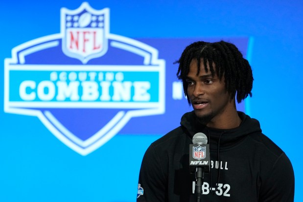 Missouri defensive back Ennis Rakestraw Jr. speaks during a news conference at the NFL scouting combine on Feb. 29, 2024, in Indianapolis. (AP Photo/Darron Cummings)