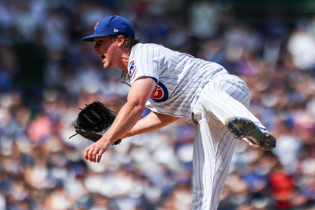 Cubs starting pitcher Justin Steele delivers against the Giants on Sept. 4, 2023, at Wrigley Field. (Eileen T. Meslar/Chicago Tribune)