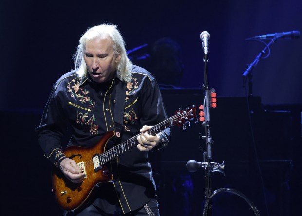 Joe Walsh performs "Take it Easy" with the Eagles at the United Center, March 8, 2024, in Chicago. (John J. Kim/Chicago Tribune)