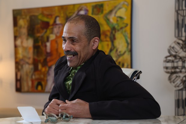 Percussionist and bandleader Kahil El'Zabar during an interview at home in Chicago on March 8, 2024. (Terrence Antonio James/Chicago Tribune)