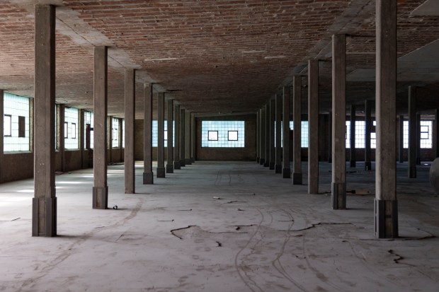 The mostly-completed fifth floor of a warehouse building in North Lawndale on Feb. 29, 2024, that the Steans Family Foundation is currently rehabbing into The Fillmore Center. (Brian Cassella/Chicago Tribune)