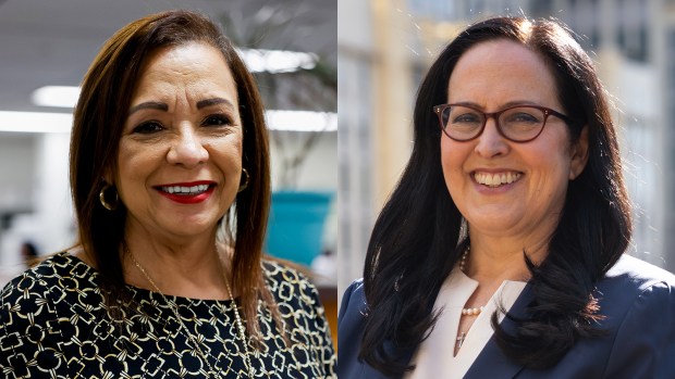 Cook County Circuit Court Clerk Iris Martinez, left, is challenged by Mariyana Spyropoulos, a Metropolitan Water Reclamation District of Greater Chicago board member. (Vincent Alban and E. Jason Wambsgans/Chicago Tribune)