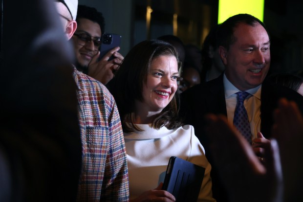 Cook County State's Attorney candidate Eileen O'Neill Burke appears before supporters at her election night headquarters in Chicago on Tuesday, March 19, 2024. (Terrence Antonio James/Chicago Tribune)