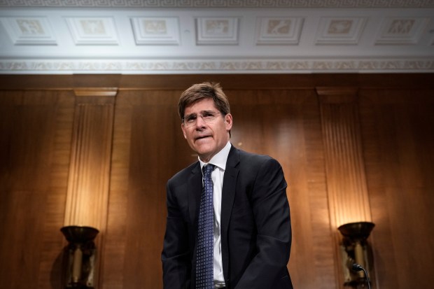 TransUnion CEO Chris Cartwright arrives for a Senate Banking Committee hearing on oversight of credit reporting agencies, on Capitol Hill, April 27, 2023. (Drew Angerer/Getty)