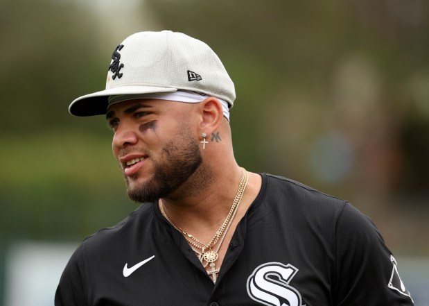 White Sox third baseman Yoán Moncada before a Cactus League game against the Rangers on Feb. 26, 2024, at Camelback Ranch in Glendale, Ariz. (Stacey Wescott/Chicago Tribune)