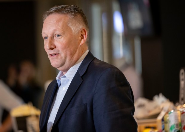 White Sox executive Brooks Boyer speaks as the team previewed new food offerings Thursday, March 21, 2024, at Guaranteed Rate Field. (Brian Cassella/Chicago Tribune)