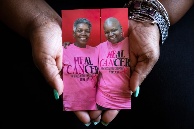 Valletta Howard, right, is seen in a photo with her mother Loverjean Fairman from Oct. 2021 when they were both battling cancer on Monday, March 11, 2024. (E. Jason Wambsgans/Chicago Tribune)