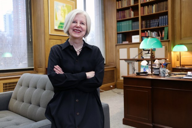 Astrida Orle Tantillo, president of Chicago's Newberry Library, is seen in her office on Feb. 22, 2024. She is the tenth president of the library and joined the institution in December 2023. (Terrence Antonio James/Chicago Tribune)