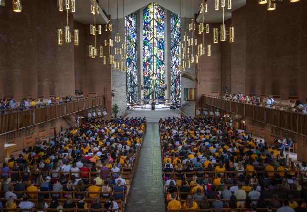 Students and faculty attend the 91st annual opening convocation for new students at Valparaiso University on Tuesday, August 20, 2019. (Michael Gard/Post-Tribune)