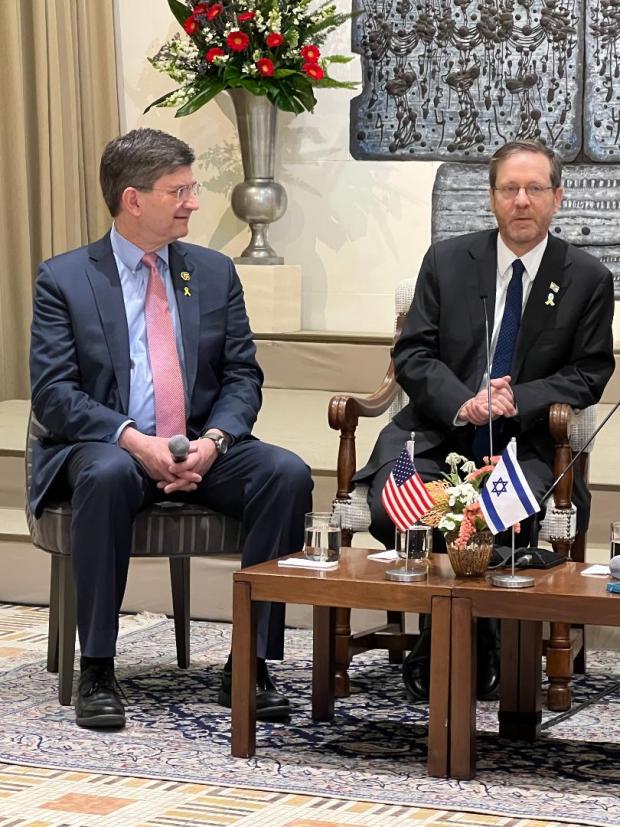 U.S. Rep. Brad Schneider (left), D-Highland Park, meets with Israeli President Isaac Herzog in Jerusalem Thursday. (Photo courtesy of the Office of Rep. Brad Schneider)